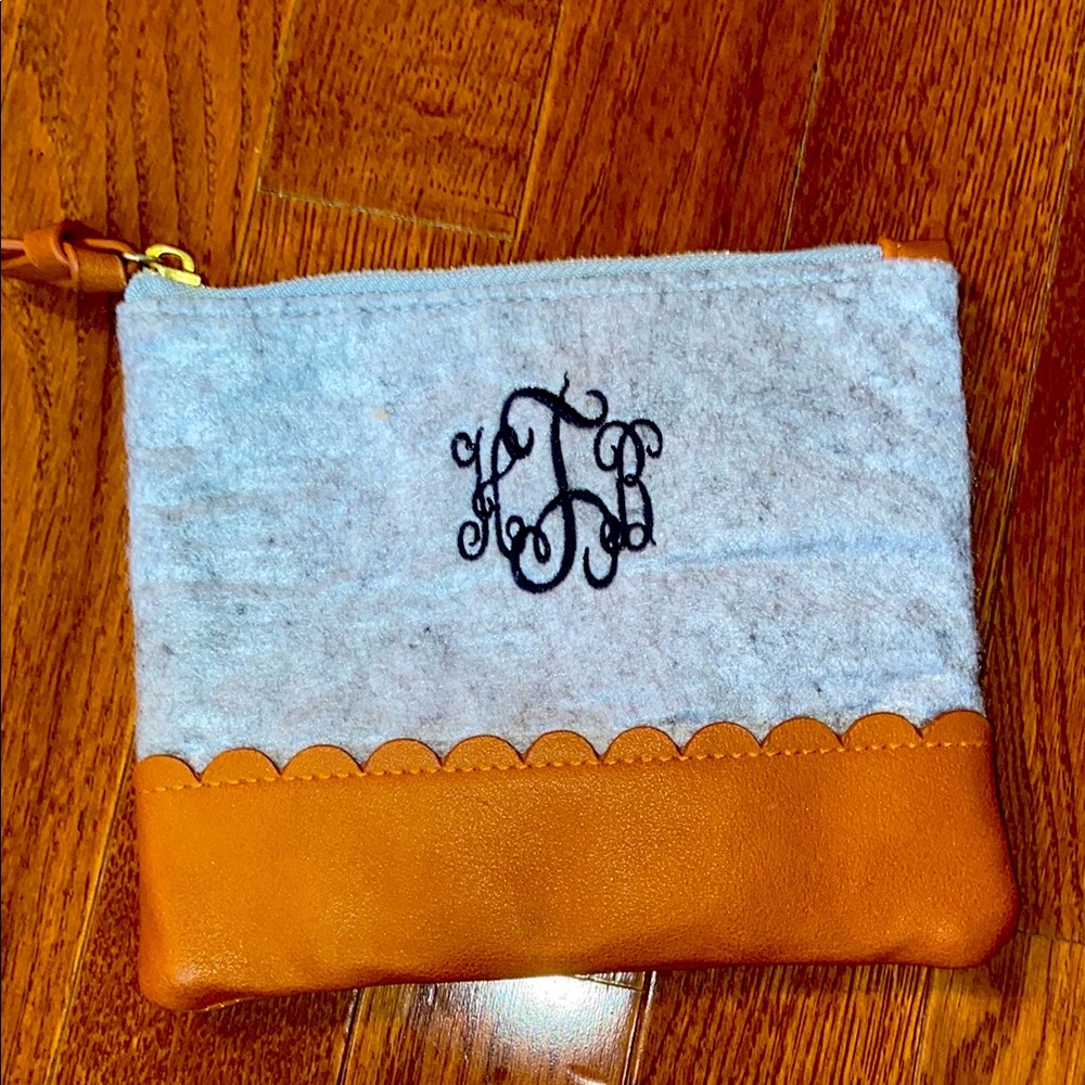 Gray and Tan Clutch/Makeup Bag